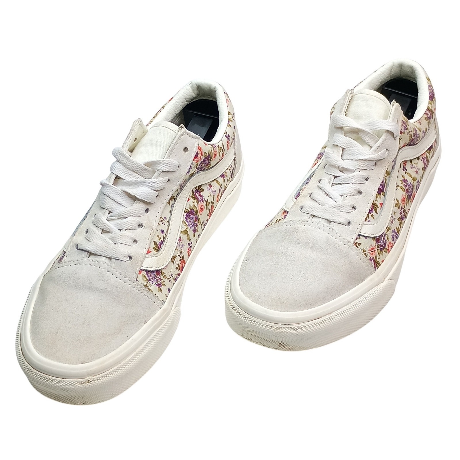 Vans Old Skool Floral Print Sneakers Cream White Suede Womens 8 Mens 6.5 500714